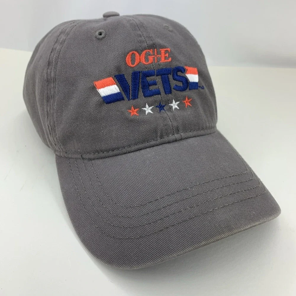 OG&E Vets Hat Gray Adjustable Strapback OSFM Adult Cap America Red White Blue